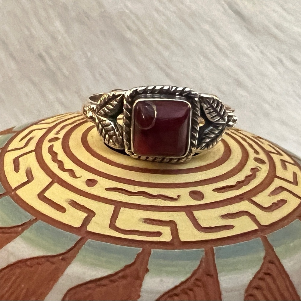❤️ Red Dahlia Kingman Turquoise 925 Square Stone Ring Navajo Style Size 5.5 - Picture 7 of 16